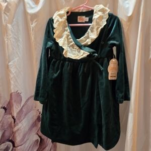 Wonder Nation Green Velvet Dress with Cream Lace